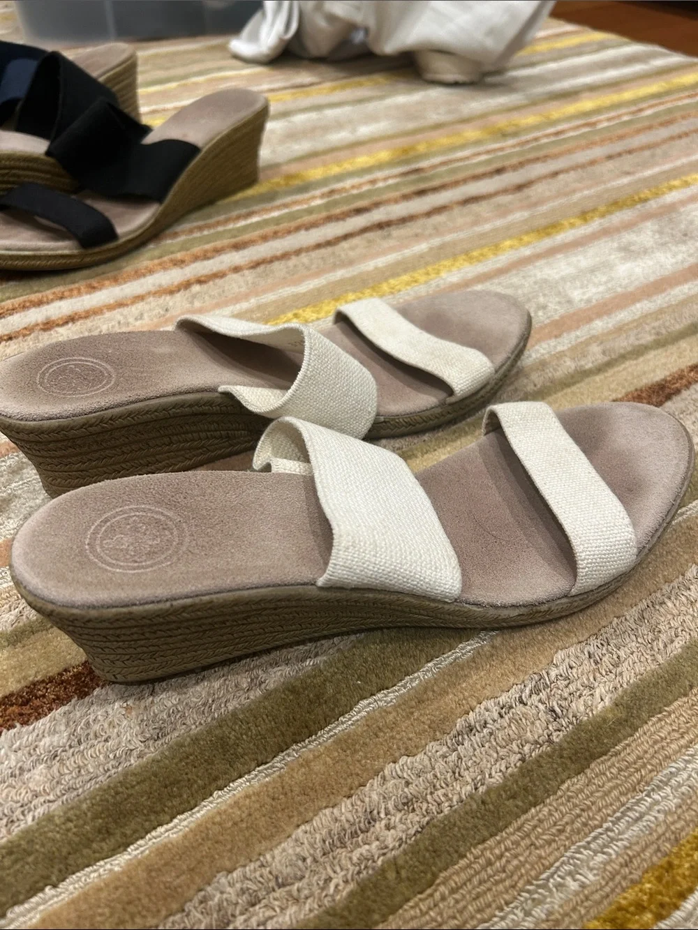 Double-Strap Wedge Slides in Cream